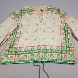VTG Jonathan Logan Peasant Blouse Attached Scarf Floral Size Small Cottage Boho‎
